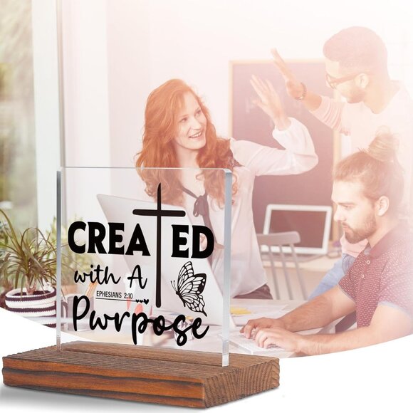 Christian Desk Sign Acrylic Inspirational Ephesians 2:10 Office Decor Gift - Picture 2 of 6